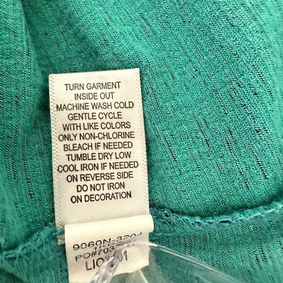 Y2K VTG oneworld Babydoll Rhinestone Boho Blouse Turquoise Print L - Picture 7 of 7